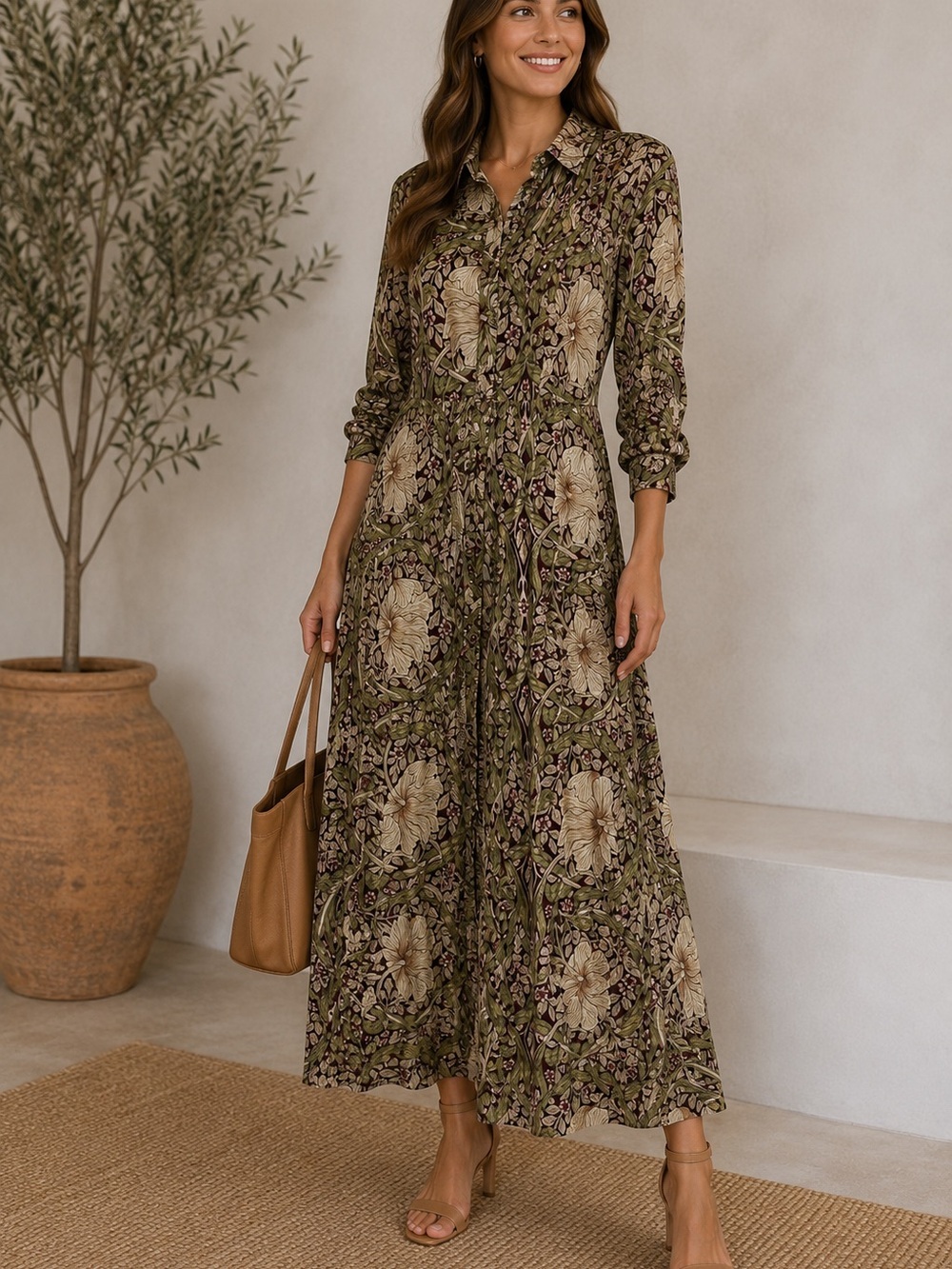 Morris & Co x H&M Botanical Floral  Shirt Dress US 6